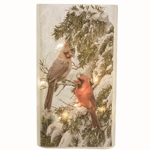 NWT Transpac Glass Red Christmas Light Up Hand Painted Cardinal Decor - White